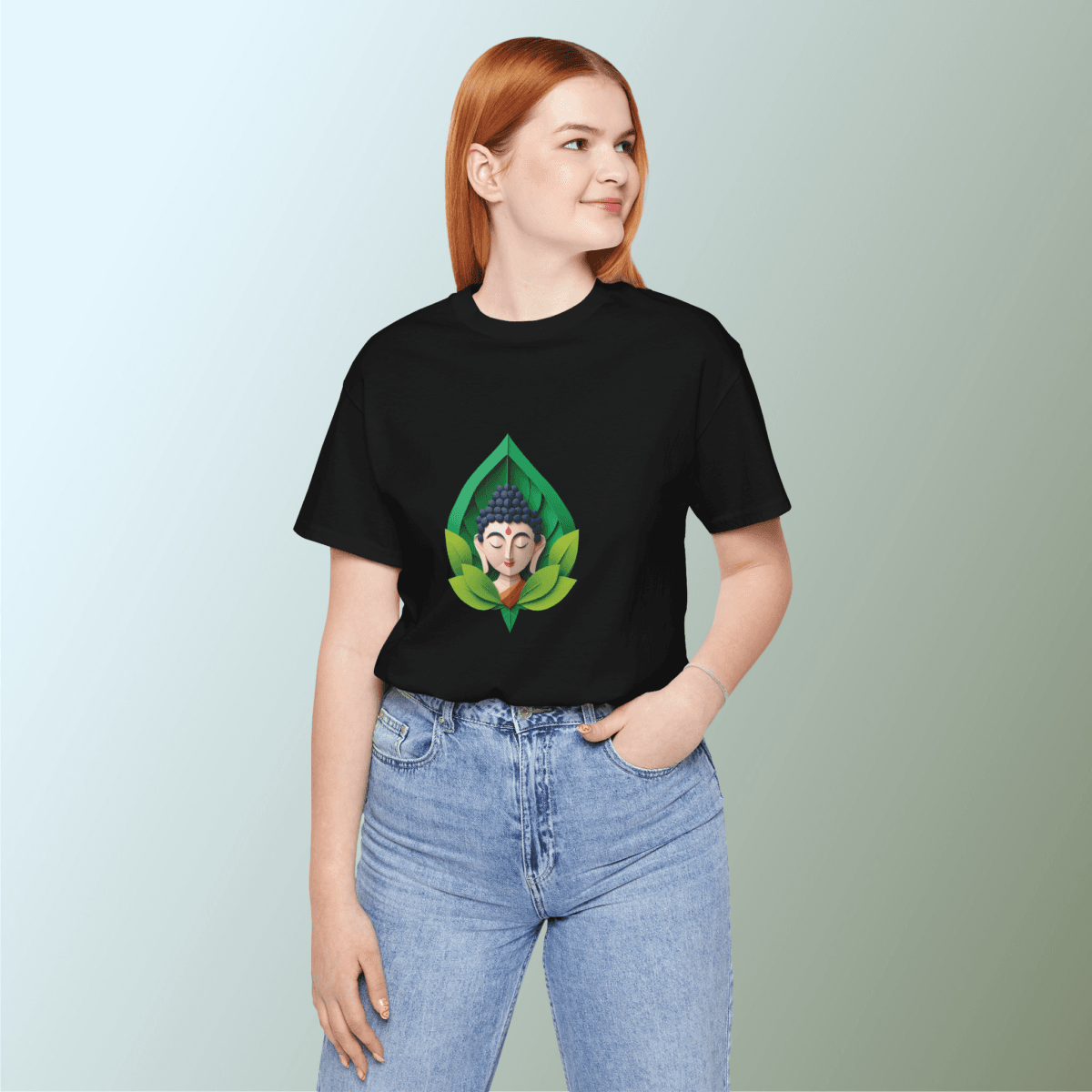 Buddha Face Leaf Meaditaion Printed Tshirt