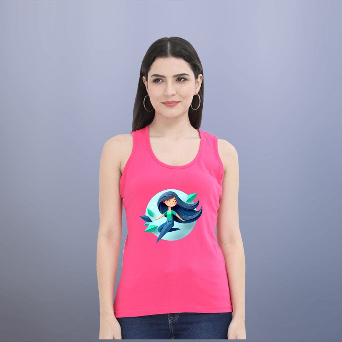 Floating hair Women's Sleeveless Cotton Tank Top - Image 3