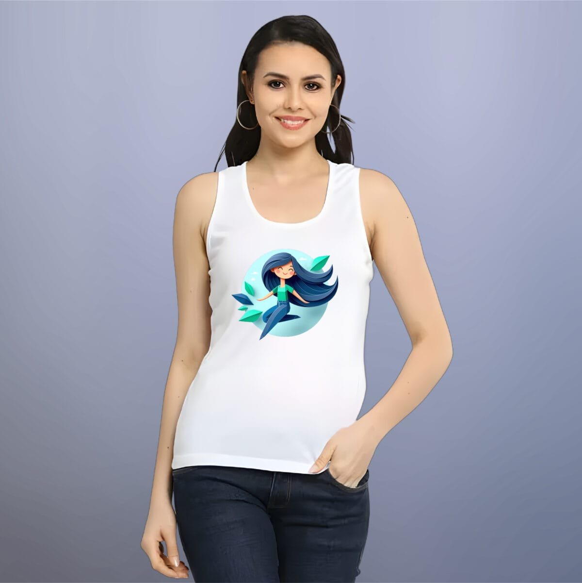 Floating hair Women's Sleeveless Cotton Tank Top - Image 7