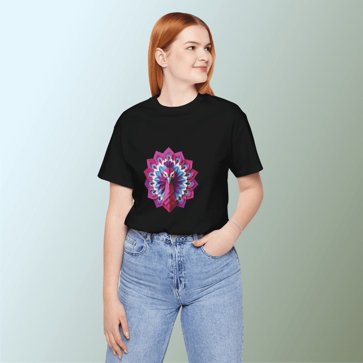 Pink Peacock Printed Tshirt