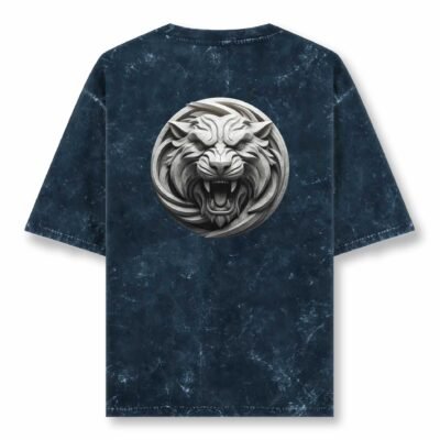 Tiger Roaring Acid Wash Oversized T-Shirt – 240 GSM | 100% Super Combed Cotton