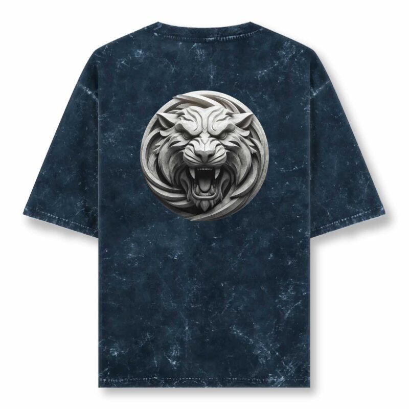 Tiger Roaring Acid Wash Oversized T-Shirt – 240 GSM | 100% Super Combed Cotton