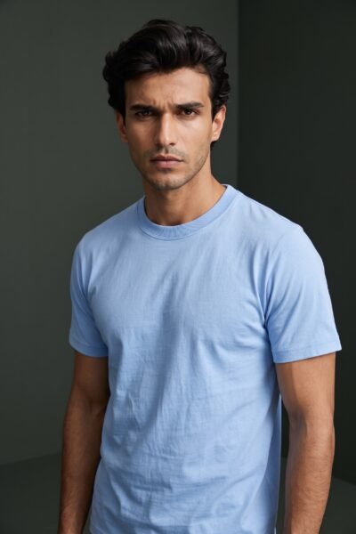 Half Sleeves Crew Neck Regular Fit Aqua Blue T-Shirt | 100% Pure Cotton 180 GSM | Kalavaasi