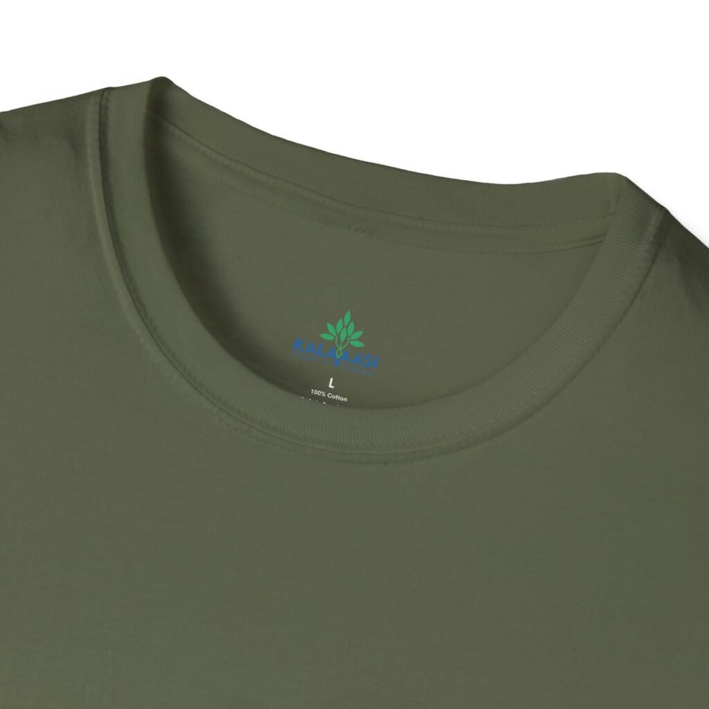 Kalavaasi Olive Green Half Sleeves T Shirt Olive Green Front Collar Closeup