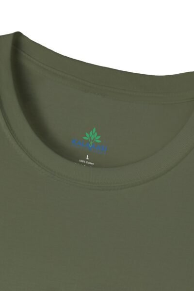 Kalavaasi Olive Green Half Sleeves T Shirt Olive Green Front Collar Closeup