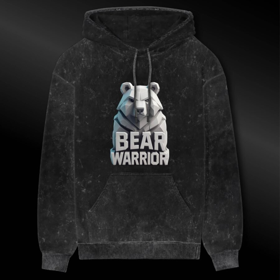 Bear-Warrior Acid Wash Hoodie | 300 GSM Premium Cotton Unisex Streetwear | Kalavaasi
