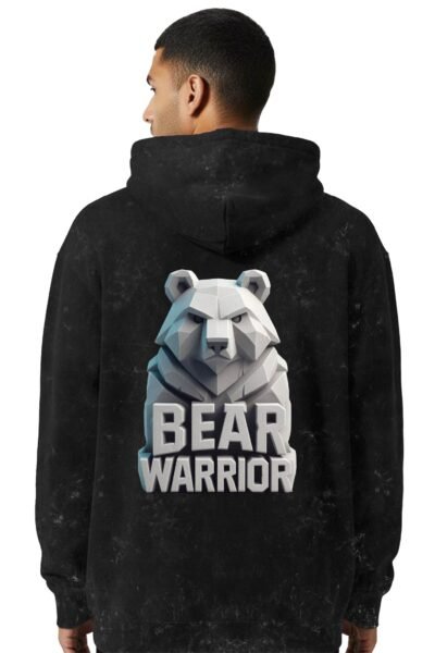 Bear-Warrior Acid Wash Hoodie | 300 GSM Premium Cotton Unisex Streetwear | Kalavaasi
