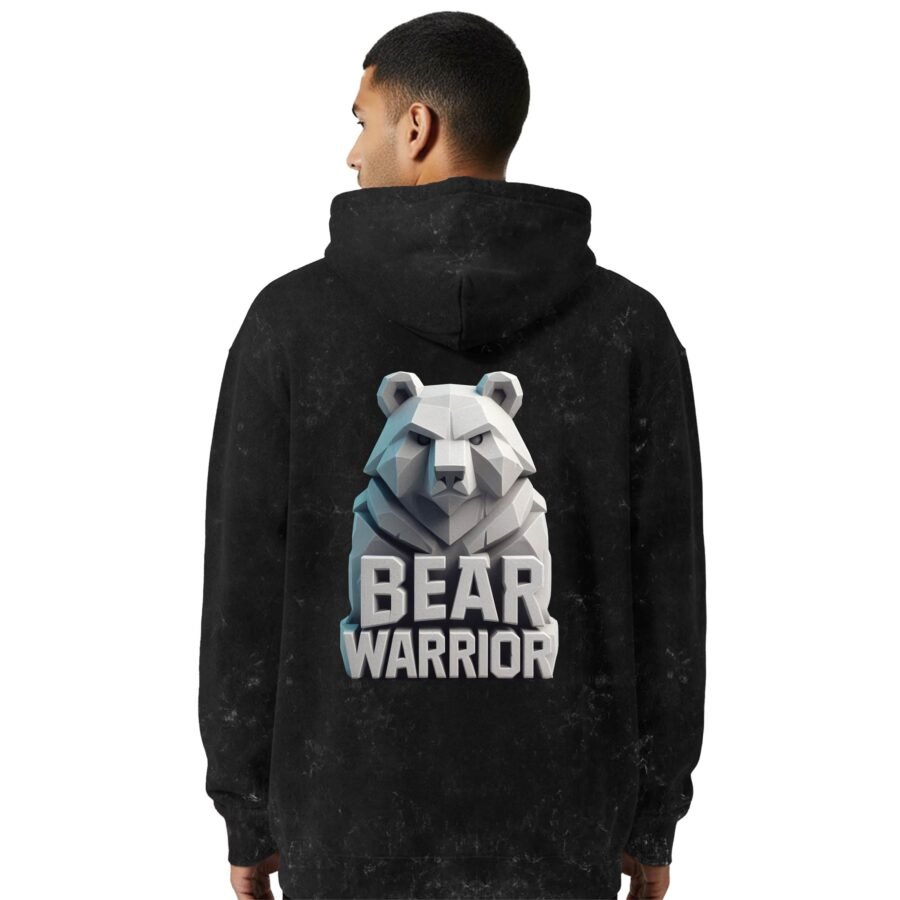 Bear-Warrior Acid Wash Hoodie | 300 GSM Premium Cotton Unisex Streetwear | Kalavaasi