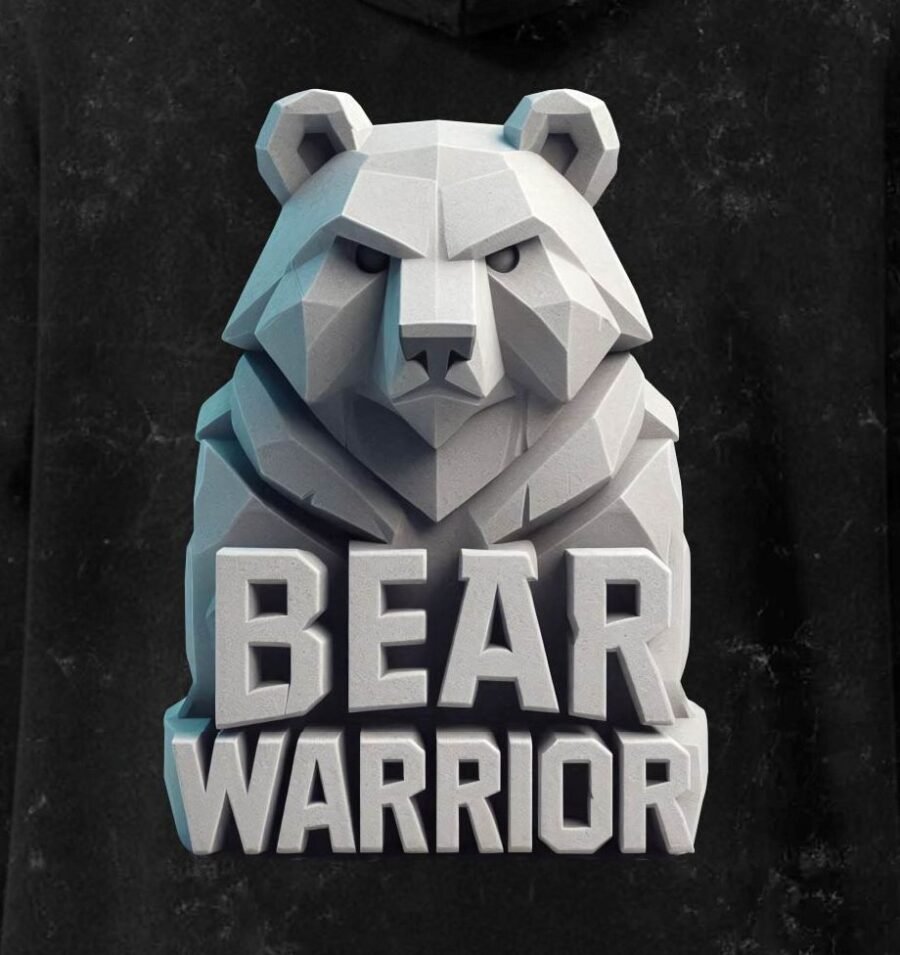Bear-Warrior Acid Wash Hoodie | 300 GSM Premium Cotton Unisex Streetwear | Kalavaasi