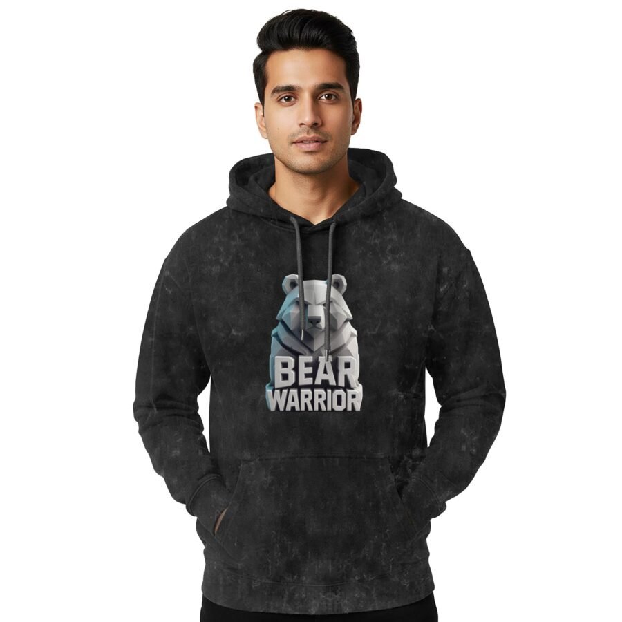 Bear-Warrior Acid Wash Hoodie | 300 GSM Premium Cotton Unisex Streetwear | Kalavaasi