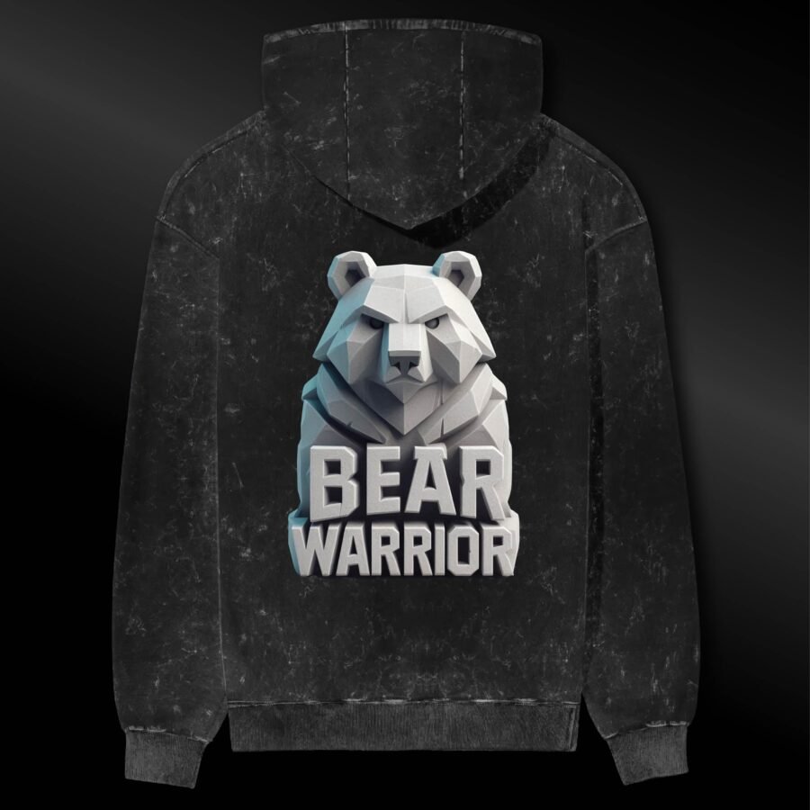 Bear-Warrior Acid Wash Hoodie | 300 GSM Premium Cotton Unisex Streetwear | Kalavaasi