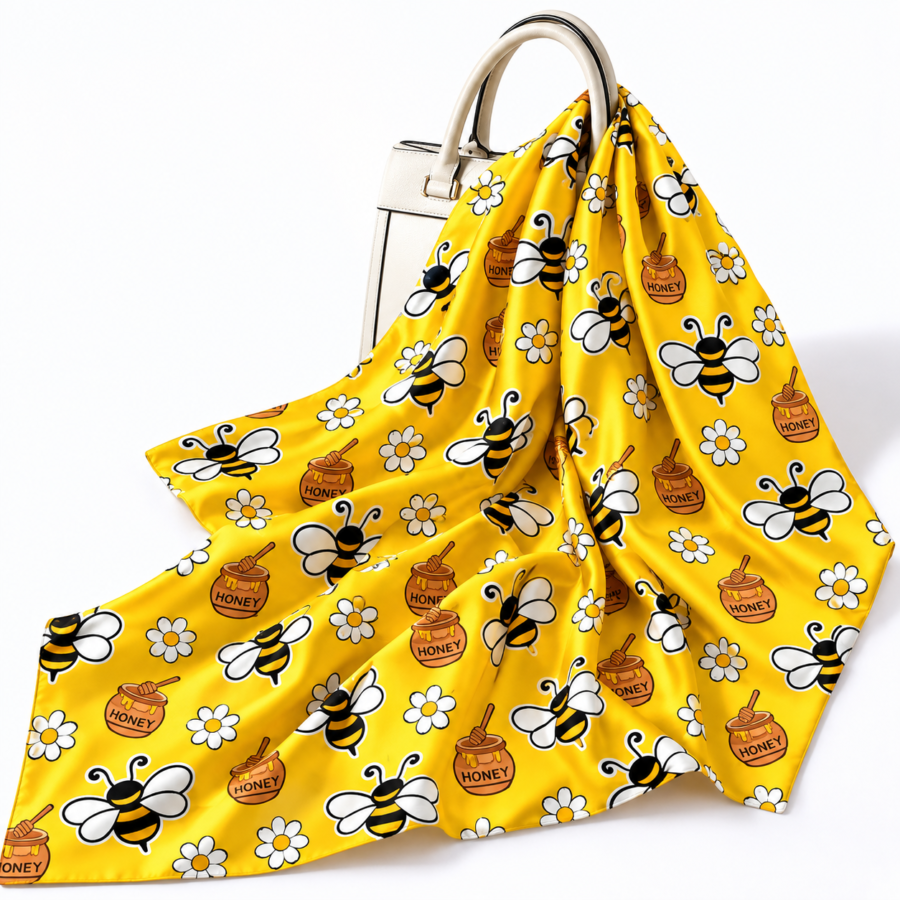 Bee & Honey Scarf – Premium Satin Printed Scarf | Kalavaasi