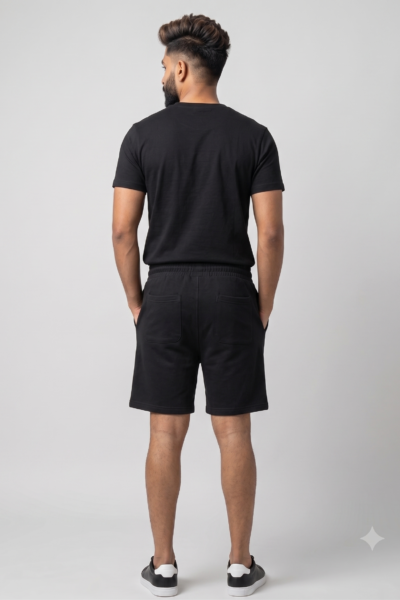Black Terry Shorts | 260 GSM Cotton-Rich Unisex Streetwear Shorts | Kalavaasi