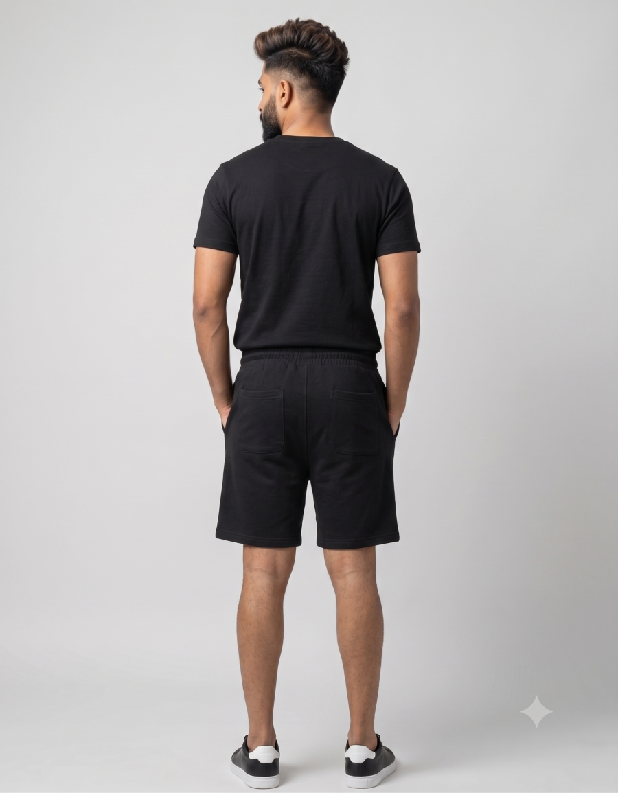 Black Terry Shorts | 260 GSM Cotton-Rich Unisex Streetwear Shorts | Kalavaasi