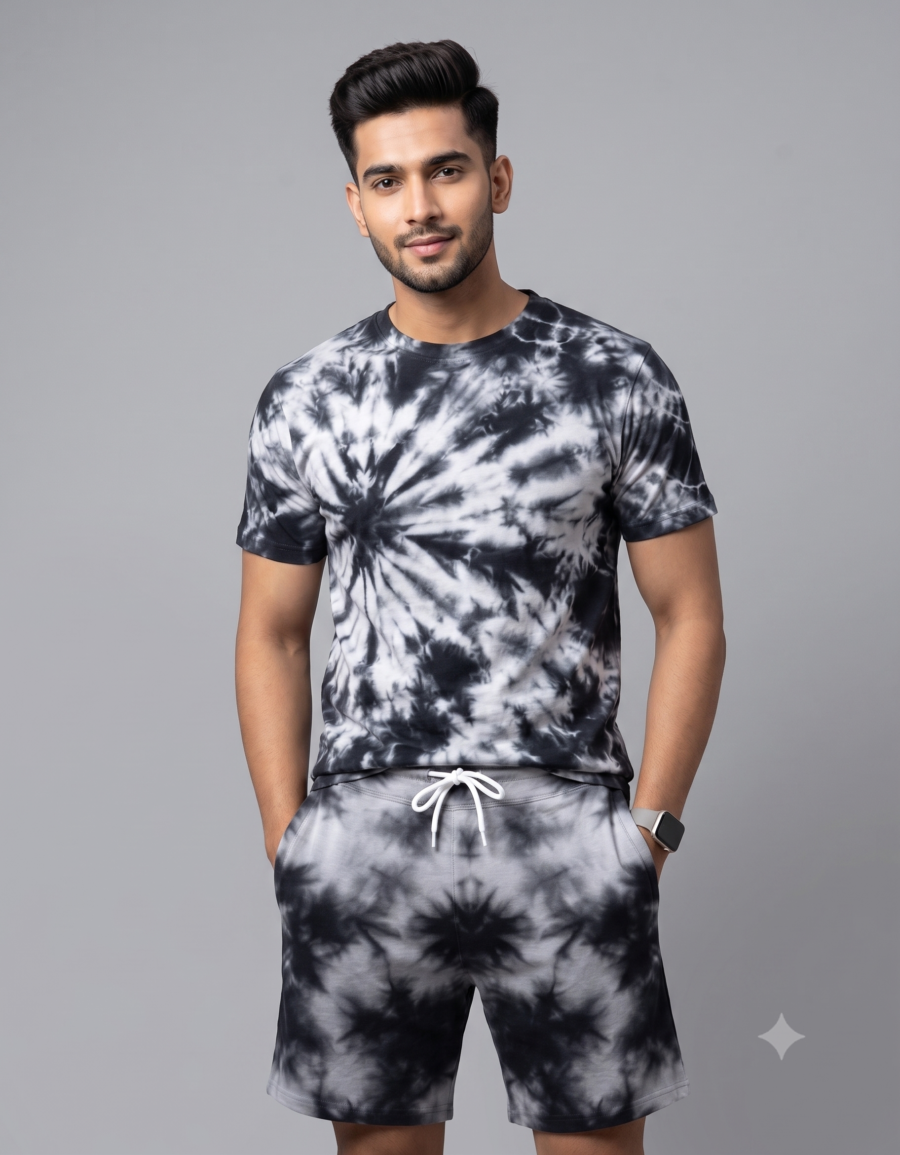 Black Tie-Dye Shorts | 260 GSM Unisex Streetwear Shorts | Kalavaasi