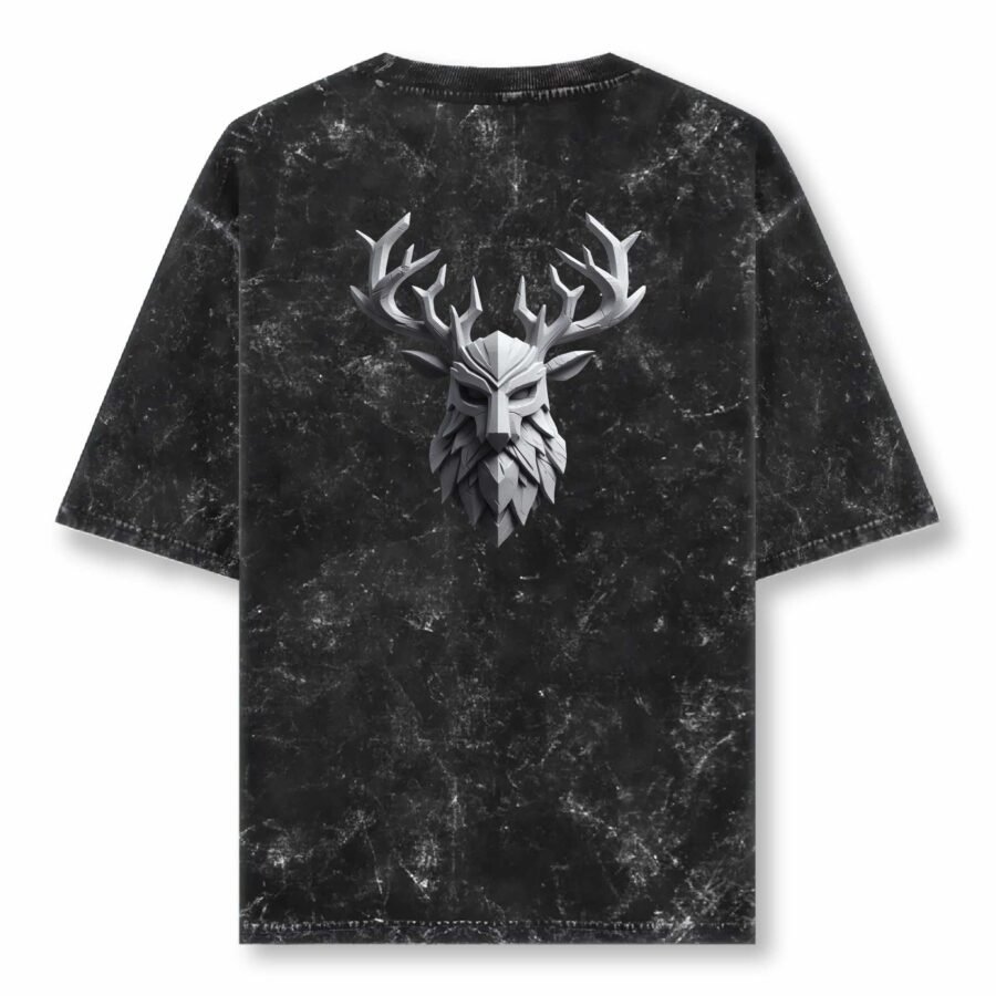 Deer Warrior Acid Washed Oversized T-Shirt | Unisex Wear | Kalavaasi