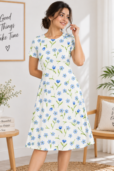 Bright Floral A Line Dress – Fit Flare Stretch Dress 2