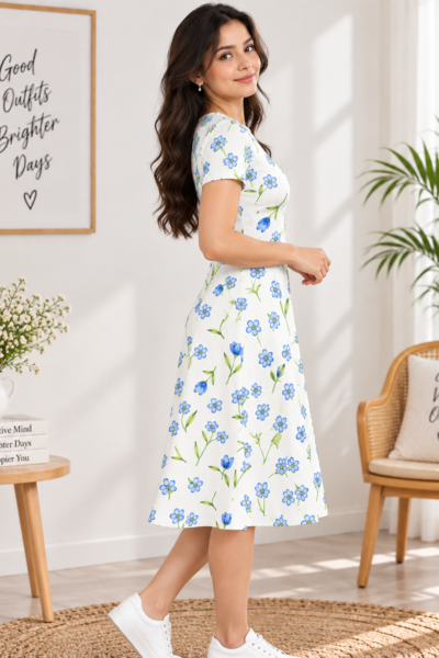 Bright Floral A-Line Dress – Fit & Flare Stretch Dress