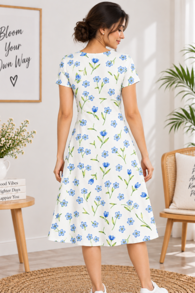 Bright Floral A Line Dress – Fit Flare Stretch Dress 4