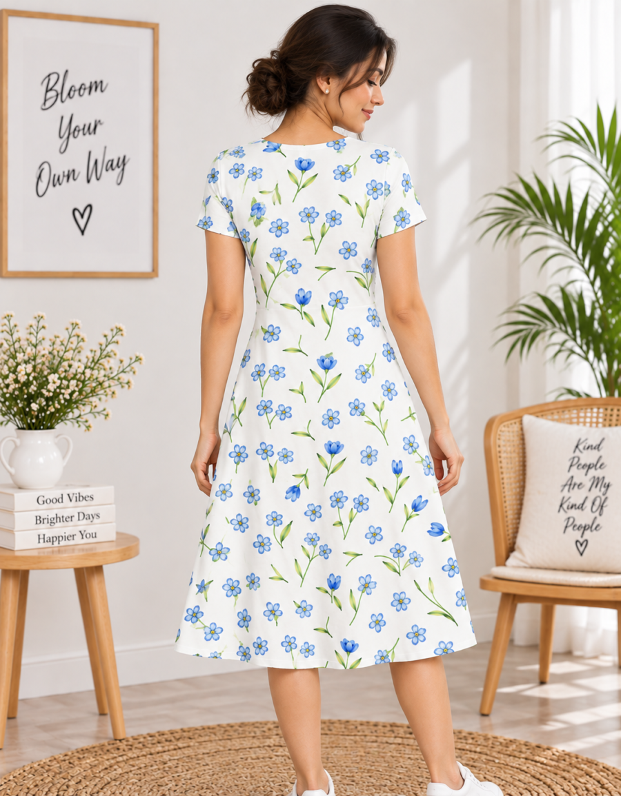 Bright Floral A-Line Dress – Fit & Flare Stretch Dress