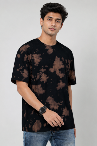 Brown Black Tie-Dye Oversized T-Shirt | 260 GSM Unisex Streetwear Tee Kalavaasi
