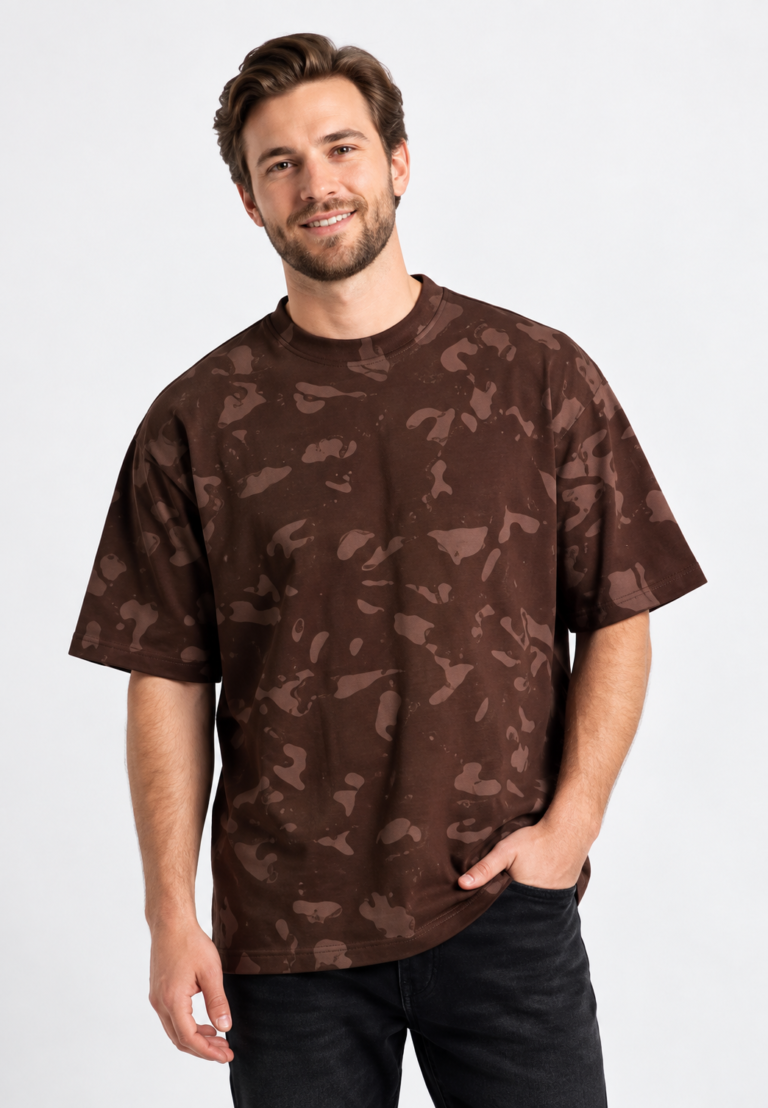 Brown Splatter Wash Acid Washed Oversized T Shirt Unisex Wear Kalavaasi 4
