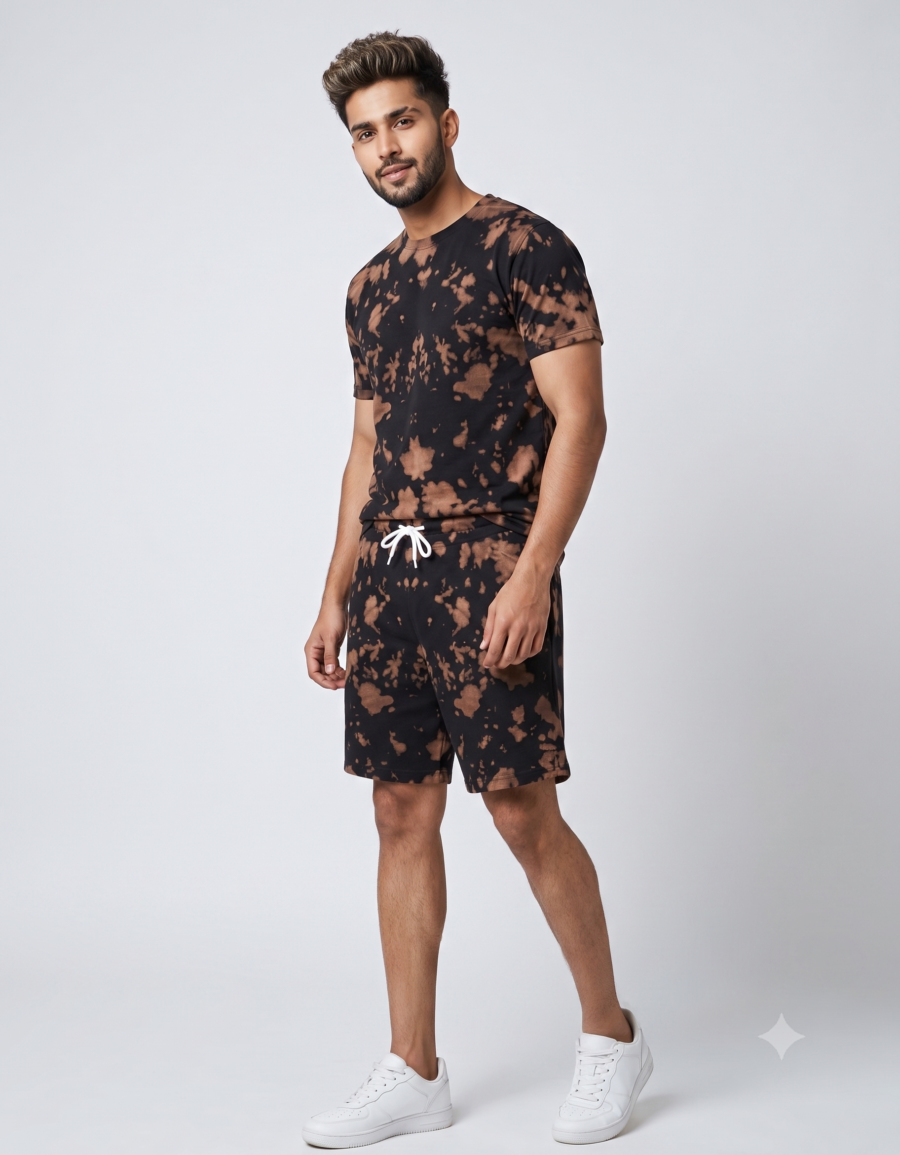 Brown Tie-Dye Shorts | 260 GSM Unisex Streetwear Shorts | Kalavaasi