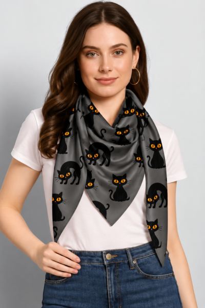 Cat Print Scarf Studio Portrait