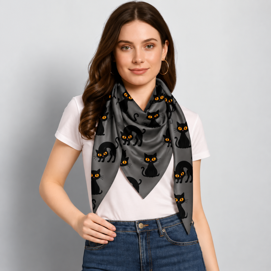 Cat Print Scarf – Premium Satin Printed Scarf | Kalavaasi