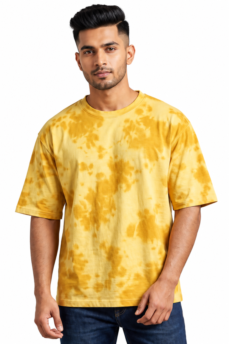 Yellow Wash Tie-Dye Oversized T-Shirt | 260 GSM Unisex Streetwear Tee Kalavaasi
