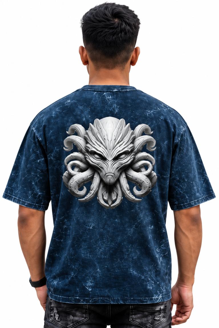 Octo Alien Acid Washed Oversized T-Shirt | Unisex Wear | Kalavaasi