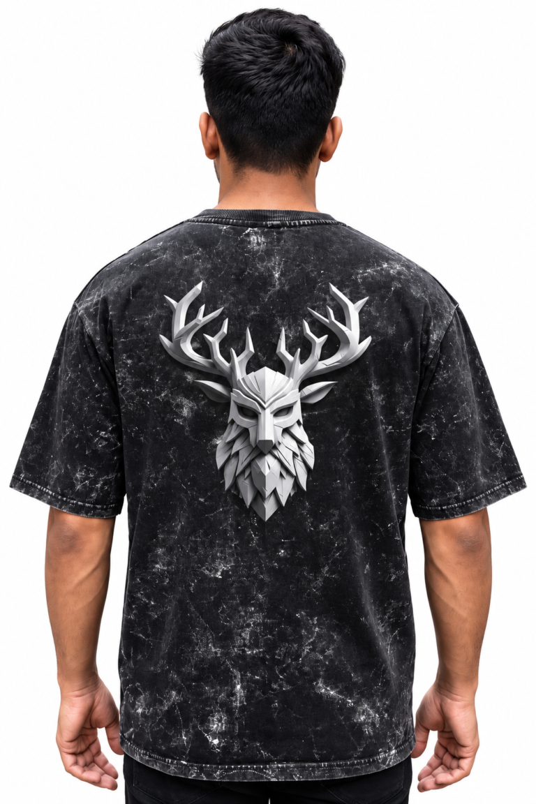 Deer Warrior Acid Washed Oversized T-Shirt | Unisex Wear | Kalavaasi