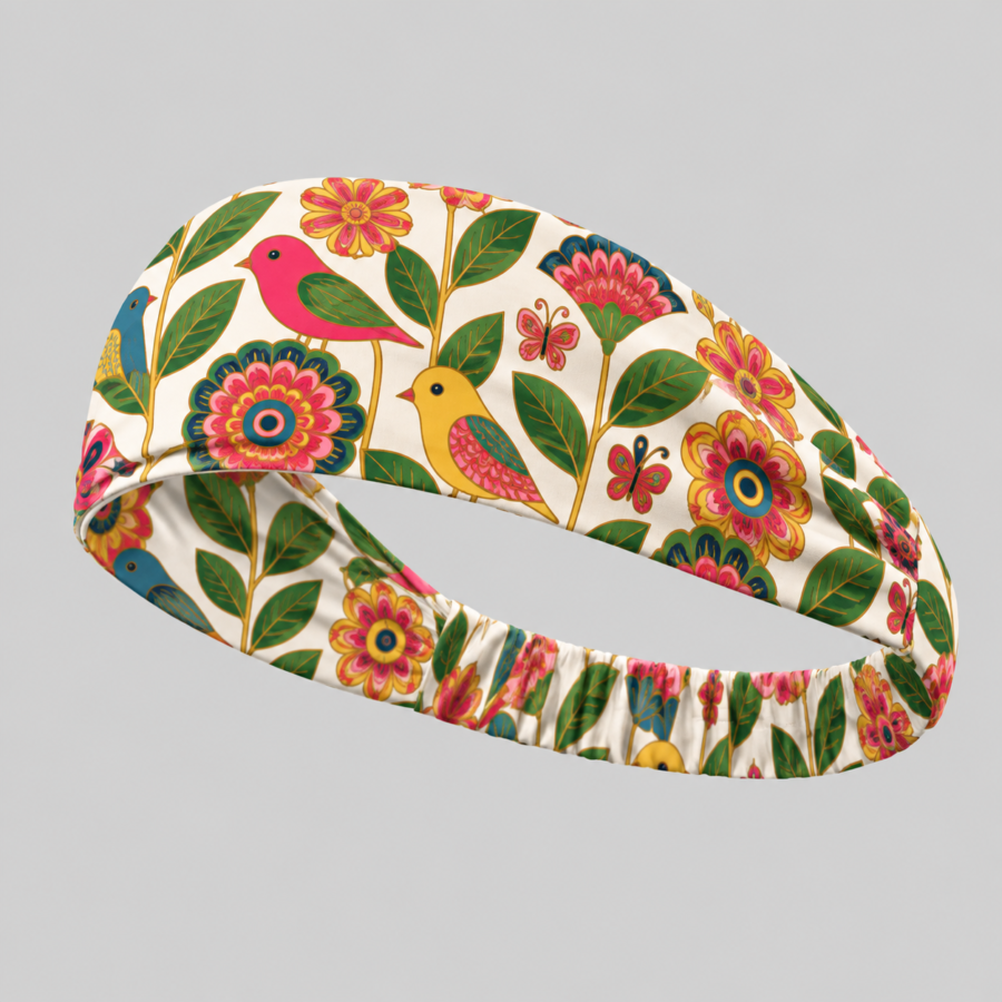 Folk Floral Bird Headband– Stretchable Sports & Fashion Headband | Kalavaasi