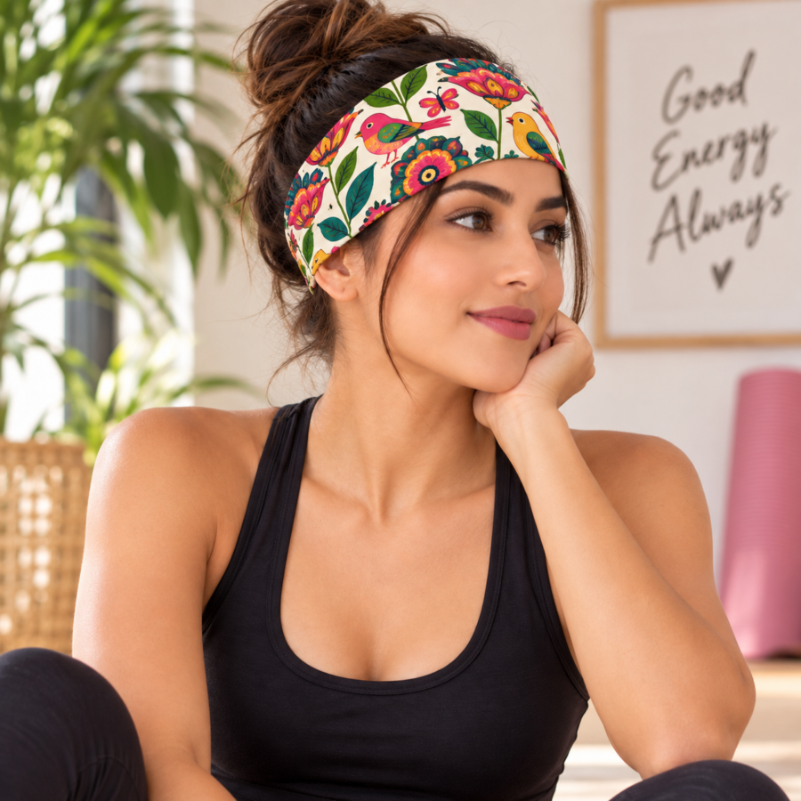 Folk Floral Bird Headband– Stretchable Sports & Fashion Headband | Kalavaasi