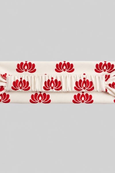 Cream Headband with Red Lotus Motifs