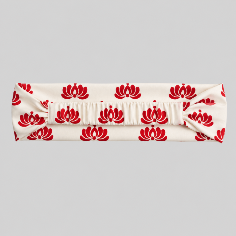 Cream Headband with Red Lotus Motifs