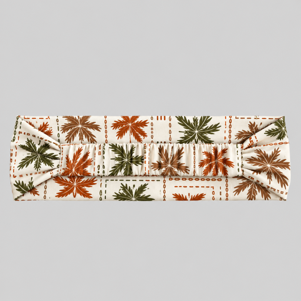 Cream Palm Leaf Ruched Headband