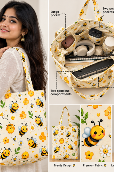 Cute Bee Pattern Large Tote Bag – UT20 Kalavaasi 2