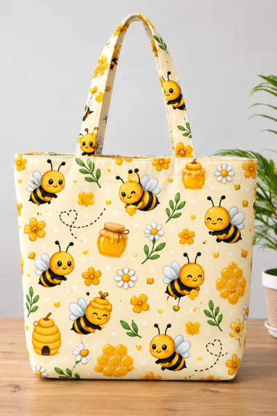 Cute Bee-Pattern Large Tote Bag – UT20 | Kalavaasi