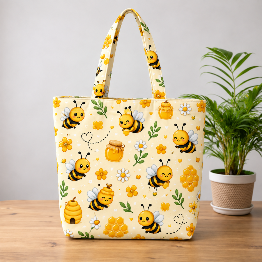 Cute Bee-Pattern Large Tote Bag – UT20 | Kalavaasi