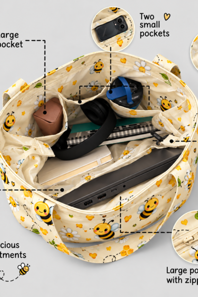 Cute Bee Pattern Large Tote Bag – UT20 Kalavaasi 4