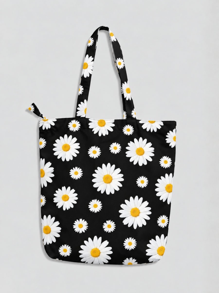 Daisy Black Pattern Large Tote Bag – UT20 | Kalavaasi