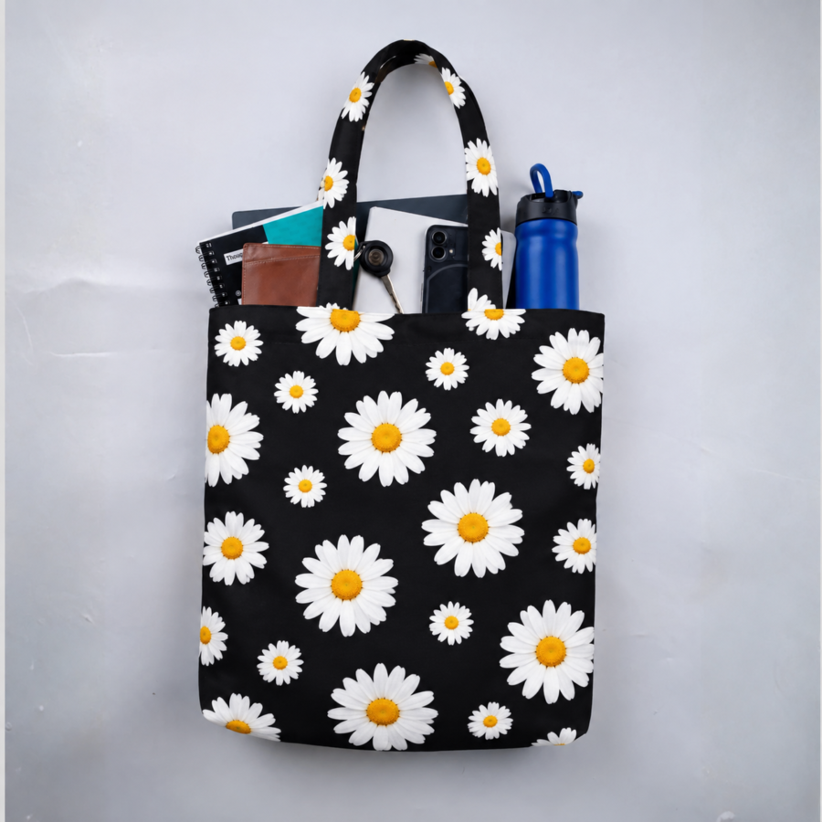 Daisy Black Pattern Large Tote Bag – UT20 | Kalavaasi