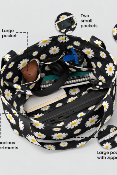 Daisy Black Pattern Large Tote Bag – UT20 Kalavaasi 4