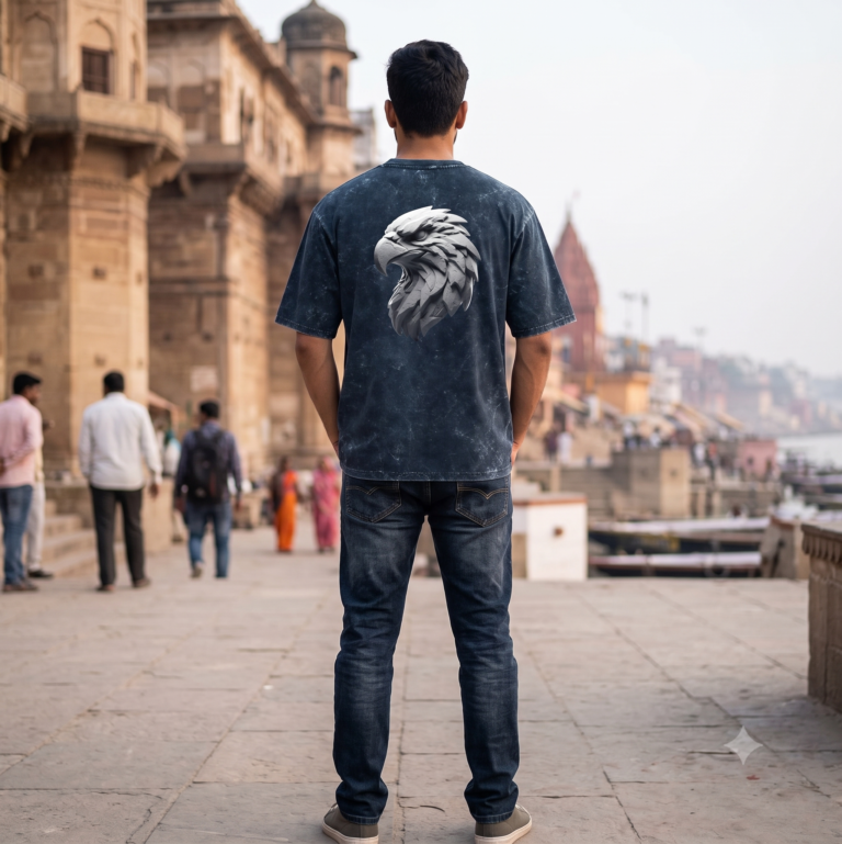 Eagle Sculpt Acid Washed Oversized T-Shirt | Unisex Wear | Kalavaasi