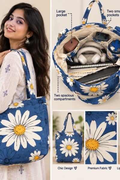 Floral Canvas Pattern Large Tote Bag – UT20 Kalavaasi 5