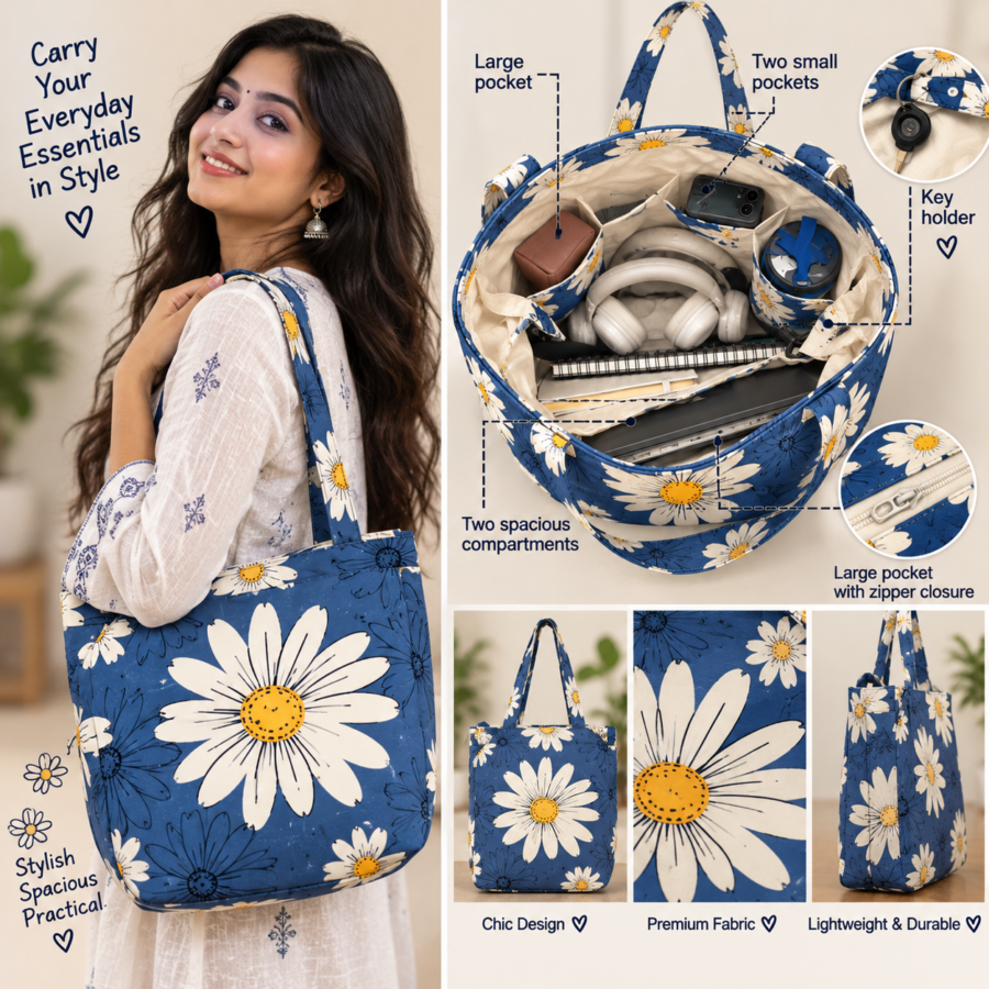 Floral Canvas Pattern Large Tote Bag – UT20 | Kalavaasi