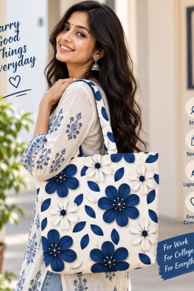 Floral Navy Pattern Large Tote Bag – UT20 Kalavaasi 2