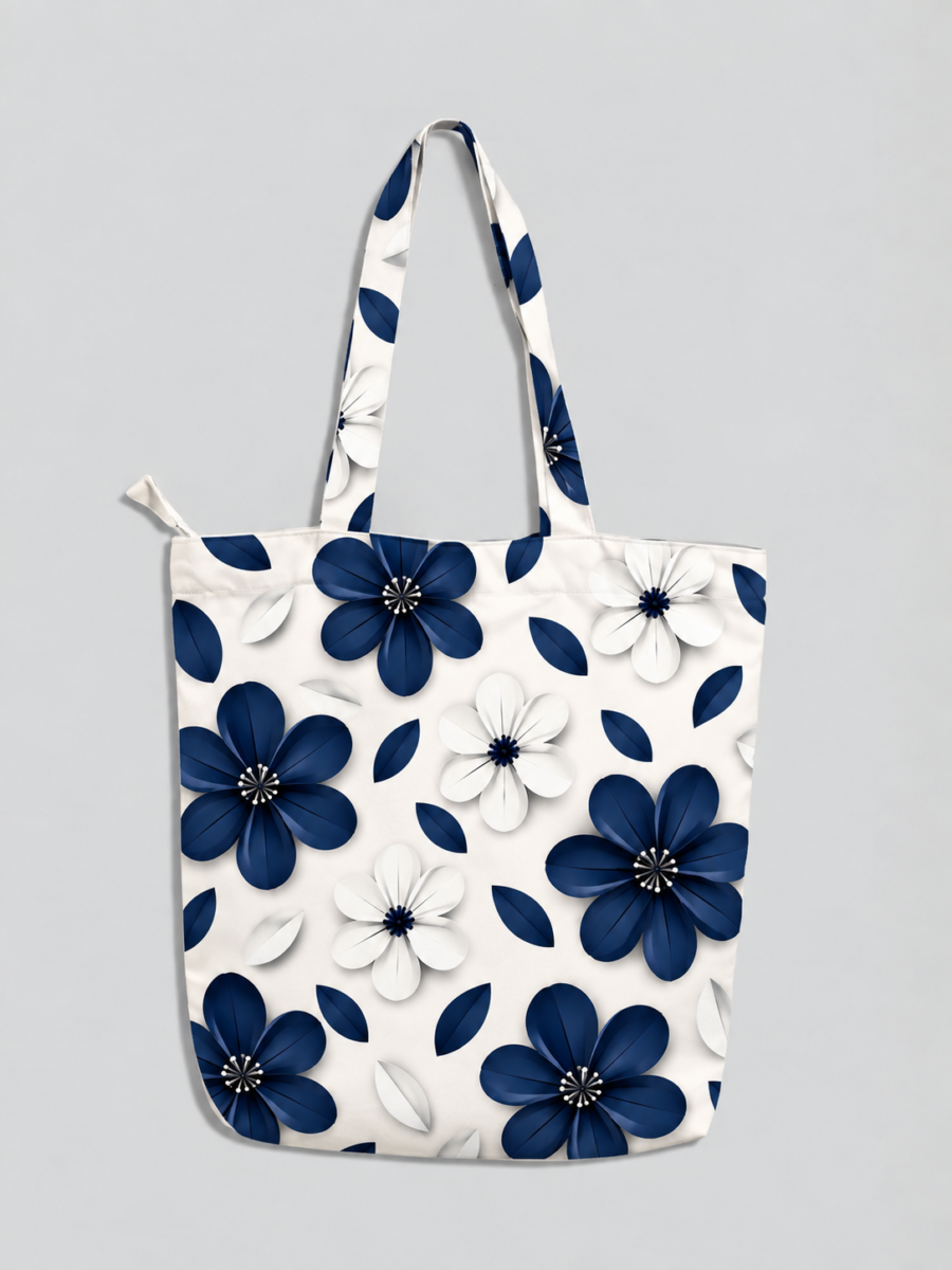 Floral Navy Pattern Large Tote Bag – UT20 | Kalavaasi