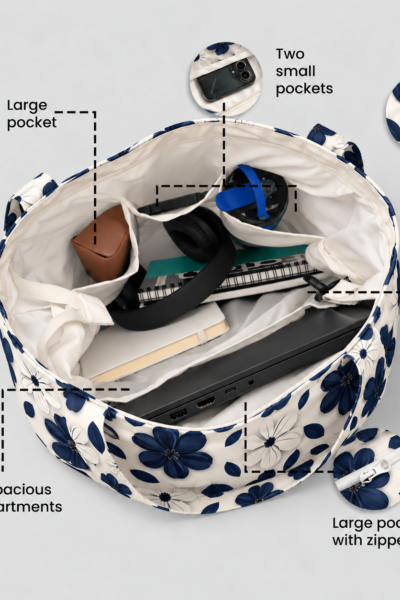 Floral Navy Pattern Large Tote Bag – UT20 Kalavaasi 4